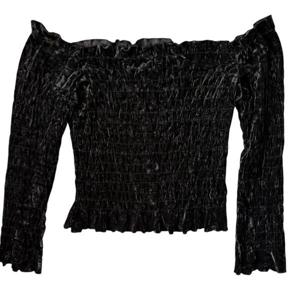 Plan Funk UK Black Crushed Velvet Smocked Top fits like an XL - Picture 2 of 7